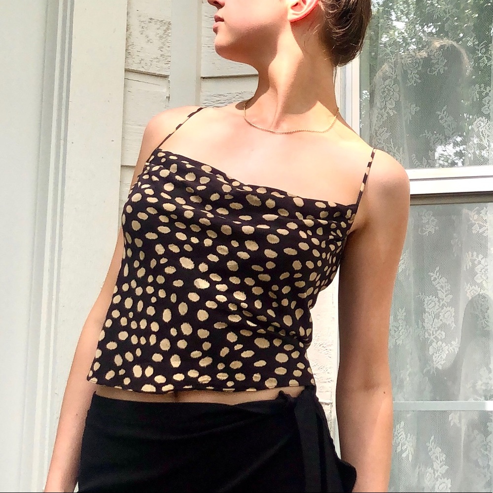 Y2K Silk animal print cowl tank vintage